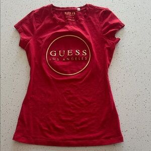 GUESS Red Short Sleeve Tee with Logo